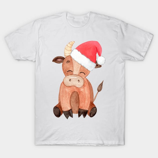 Watercolor Christmas bull T-Shirt by DreamLoudArt